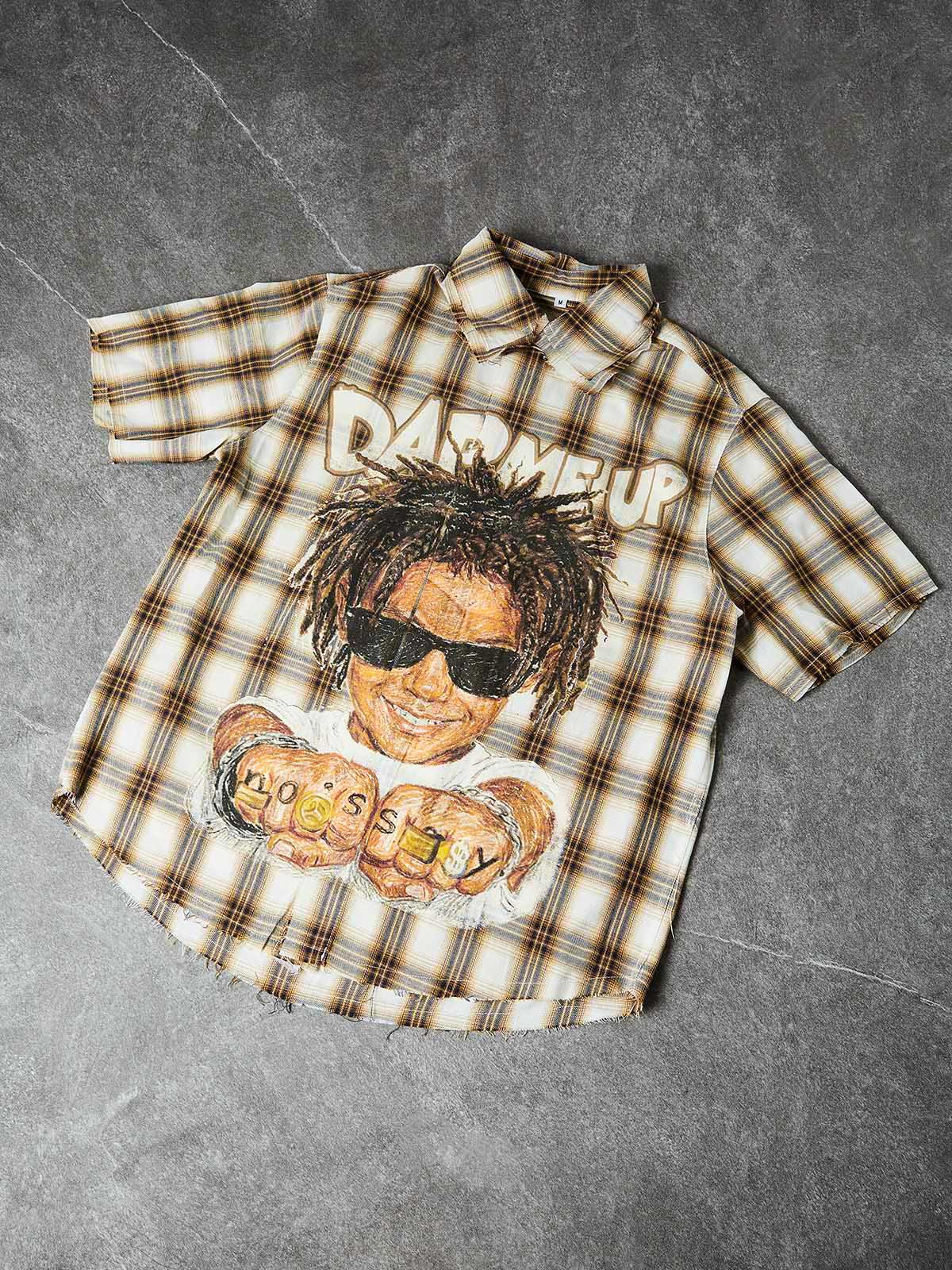 NOISSEY "DAP ME UP" PLAID SHIRT - DIY BADGE ART PRINT TOP