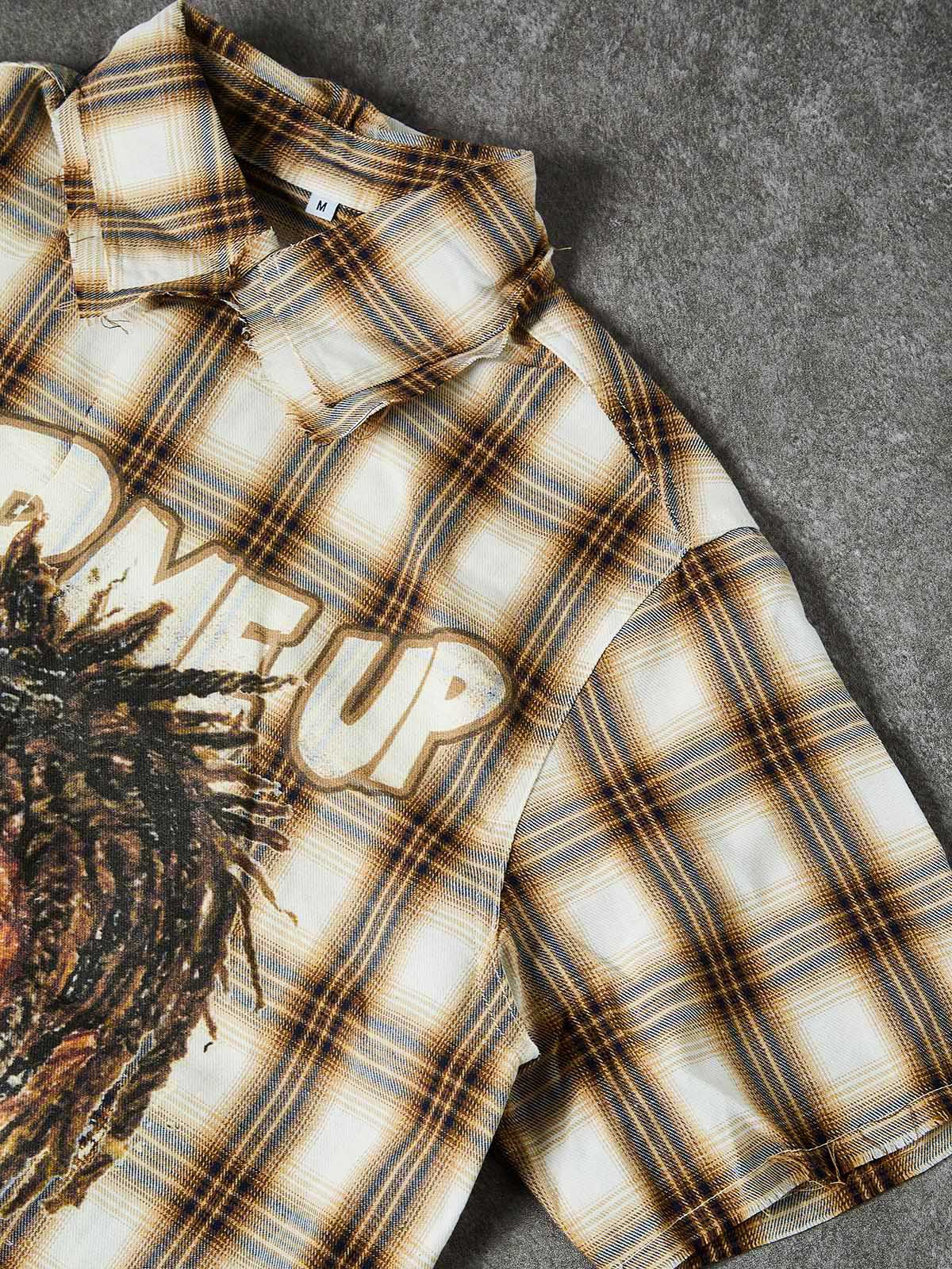 NOISSEY "DAP ME UP" PLAID SHIRT - DIY BADGE ART PRINT TOP