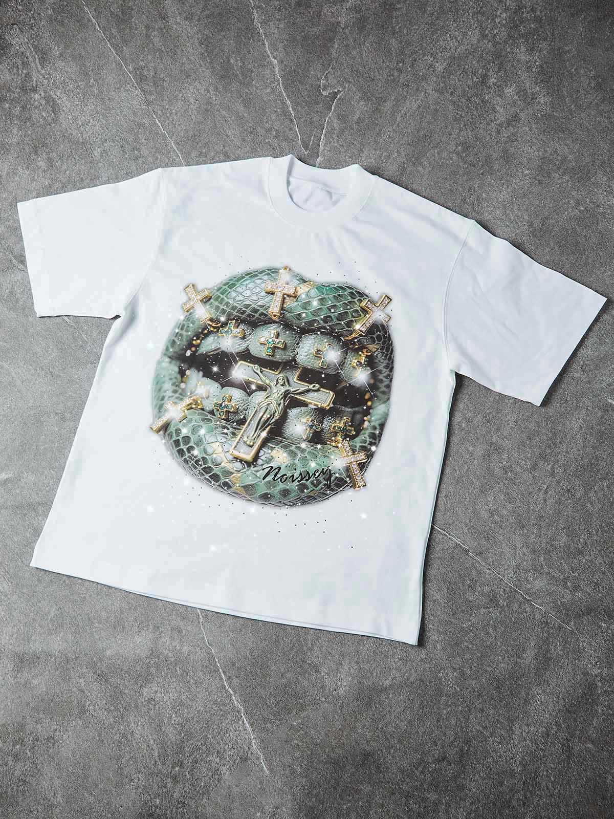 NOISSEY BRONZE SNAKESKIN - ICED OUT CROSS ART BOXY TEE