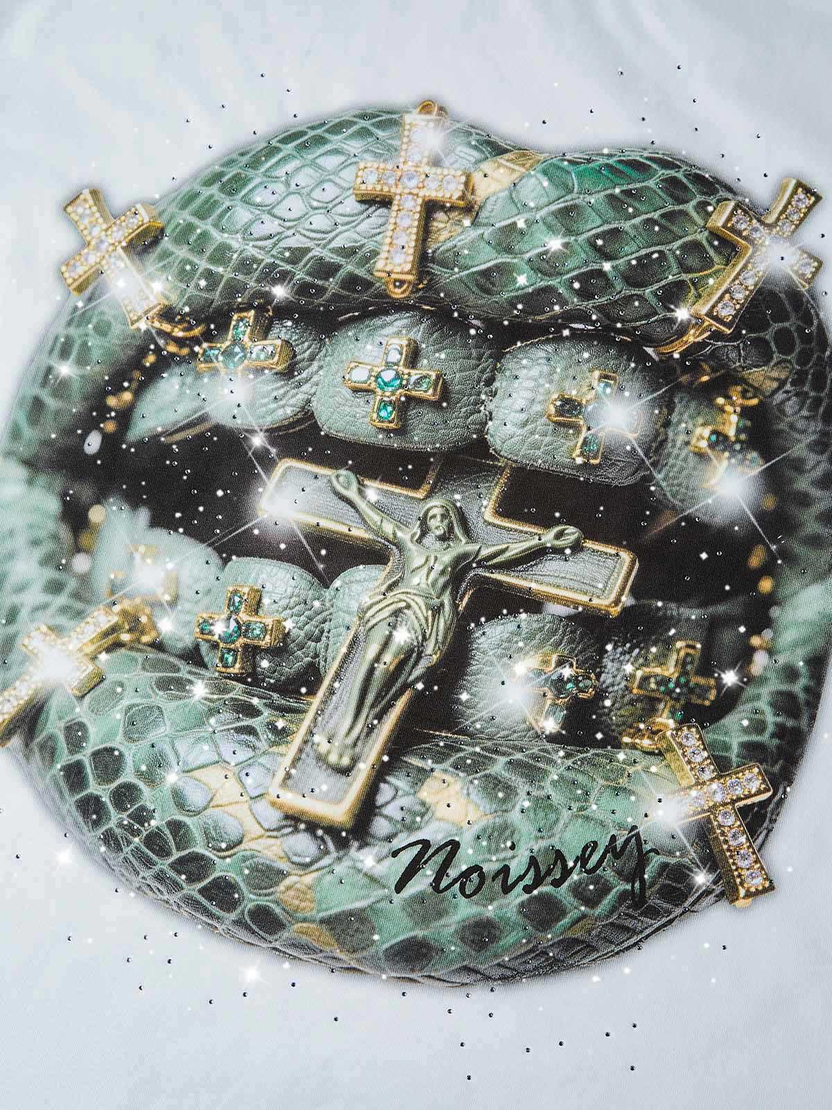 NOISSEY BRONZE SNAKESKIN - ICED OUT CROSS ART BOXY TEE