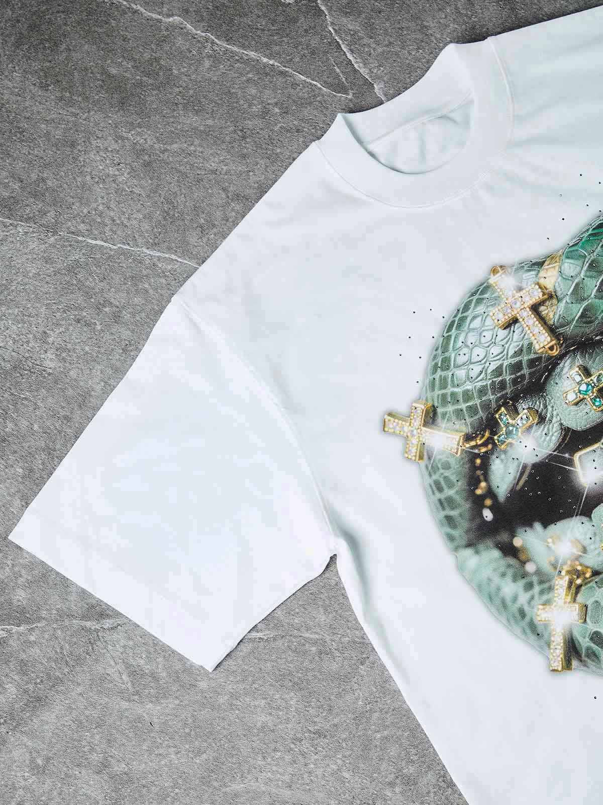 NOISSEY BRONZE SNAKESKIN - ICED OUT CROSS ART BOXY TEE
