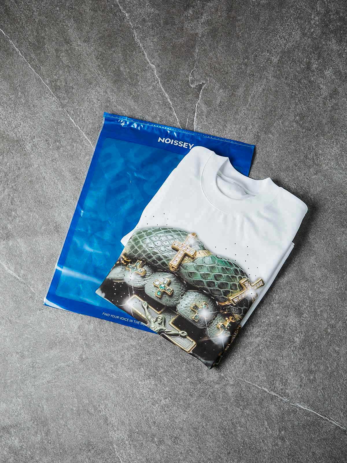 NOISSEY BRONZE SNAKESKIN - ICED OUT CROSS ART BOXY TEE