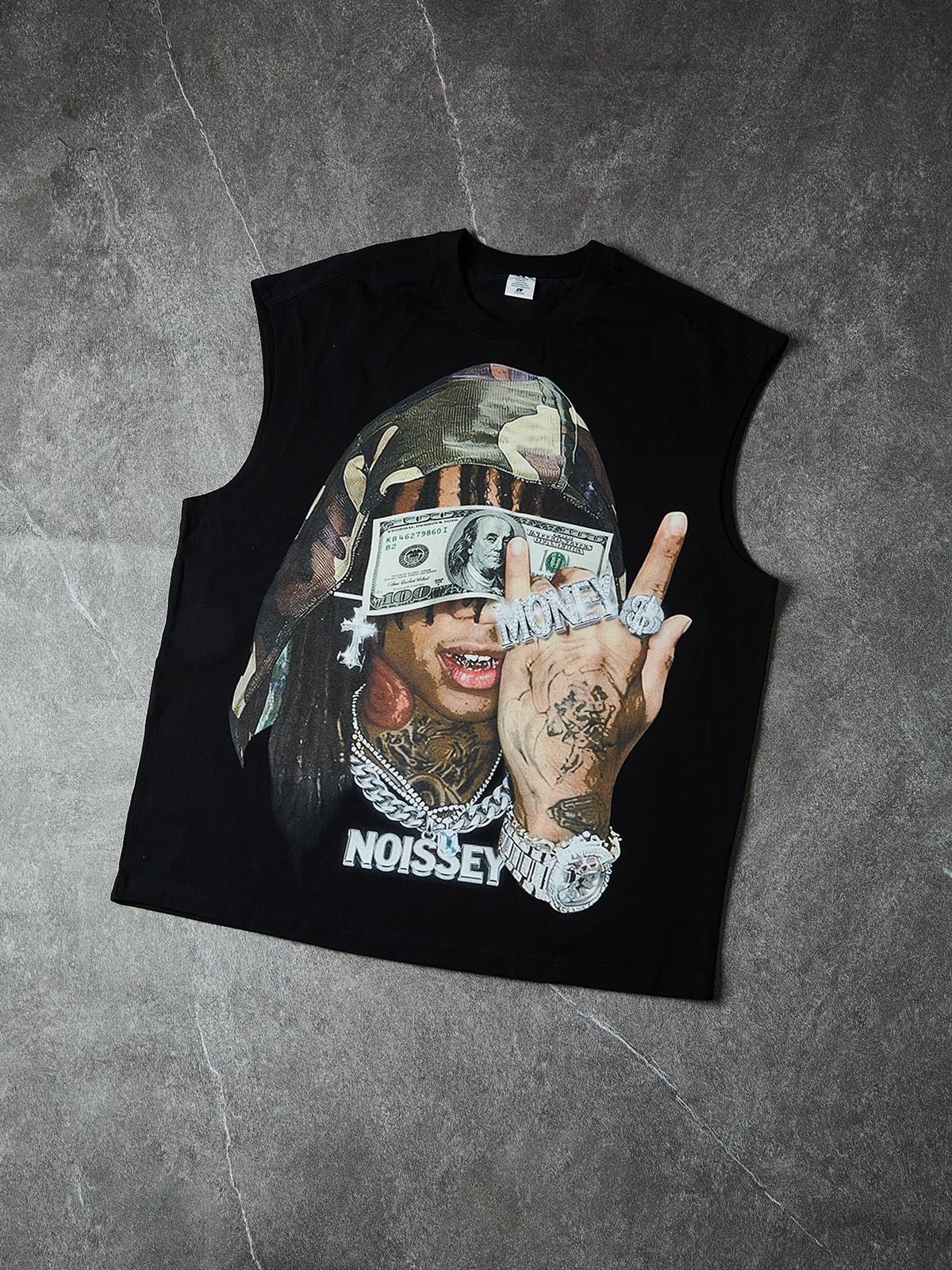 NOISSEY CAMO BANDANA MONEY VISION - ICED OUT FIGURE TANK TOP