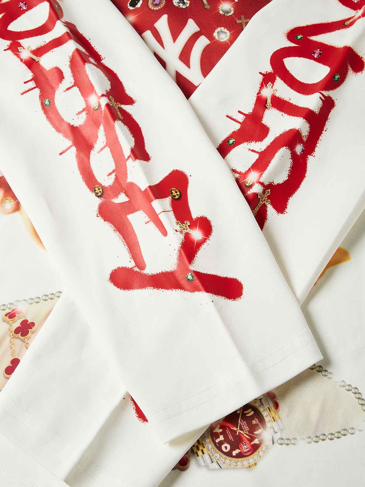 NOISSEY ICED OUT RED CAP FIGURE GRAPHIC LONG SLEEVE STREETWEAR SHIRT