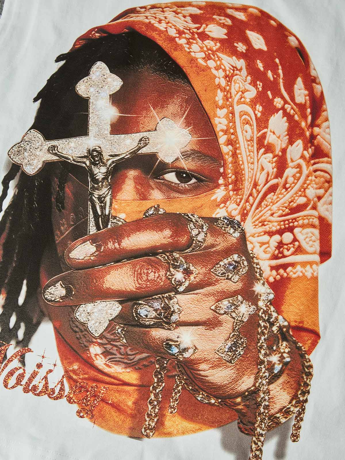 NOISSEY ORANGE BANDANA - ICED OUT CRUCIFIX ART TANK TOP