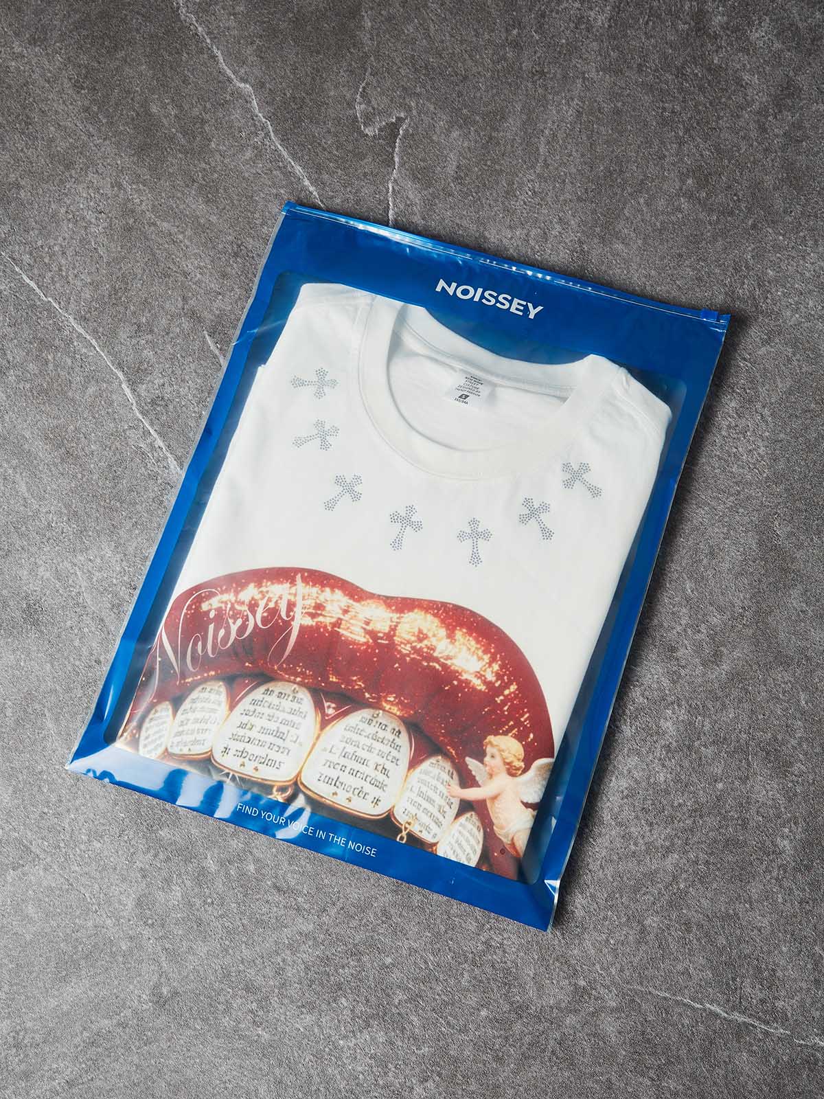 NOISSEY "DIVINE KISS" ANGELIC CROSS ICED OUT RED LIPS GRAPHIC TANK TOP