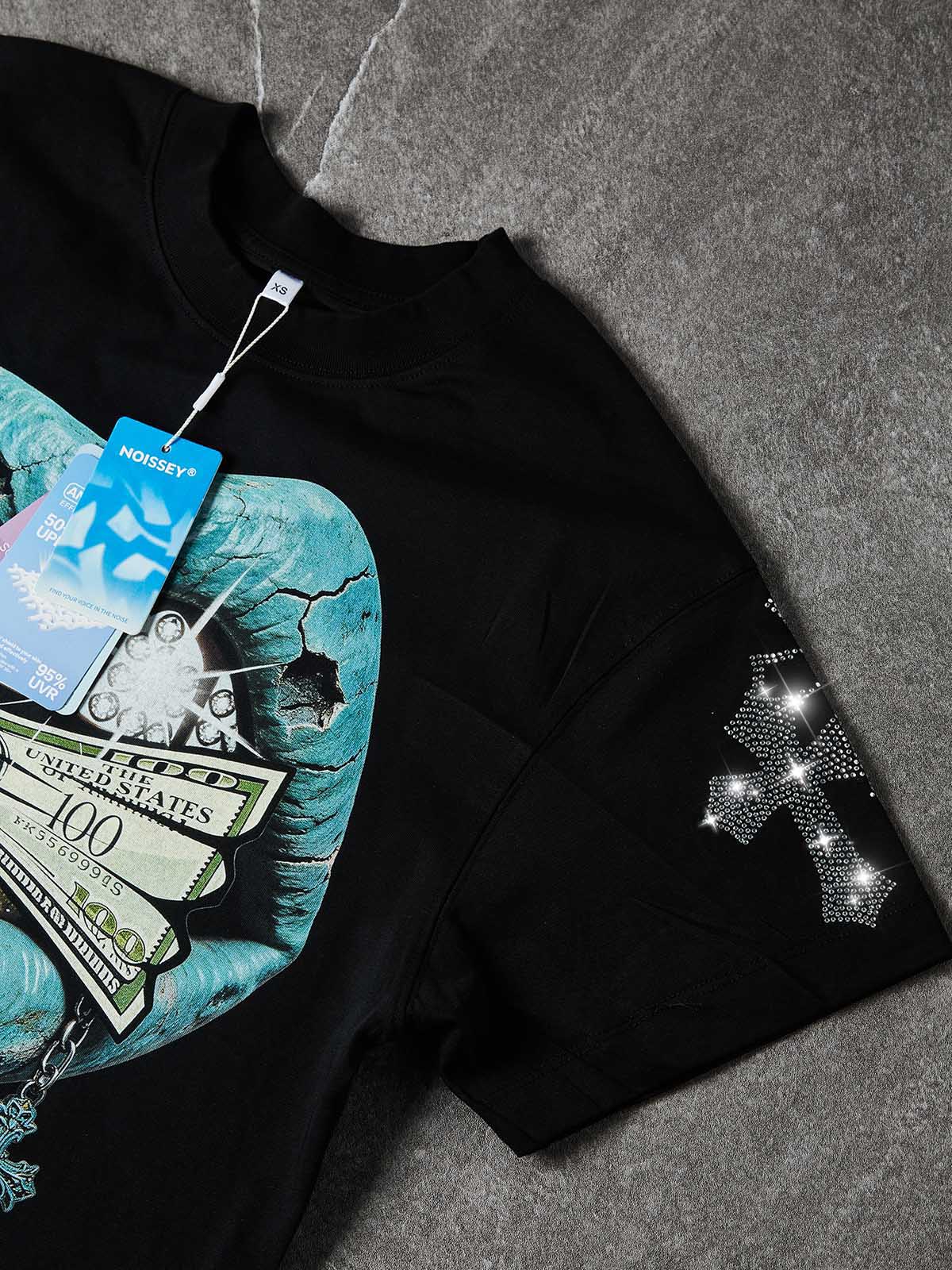 NOISSEY BRONZE GUARDIAN - CHAIN ICED OUT FANGS CROSS T-SHIRT