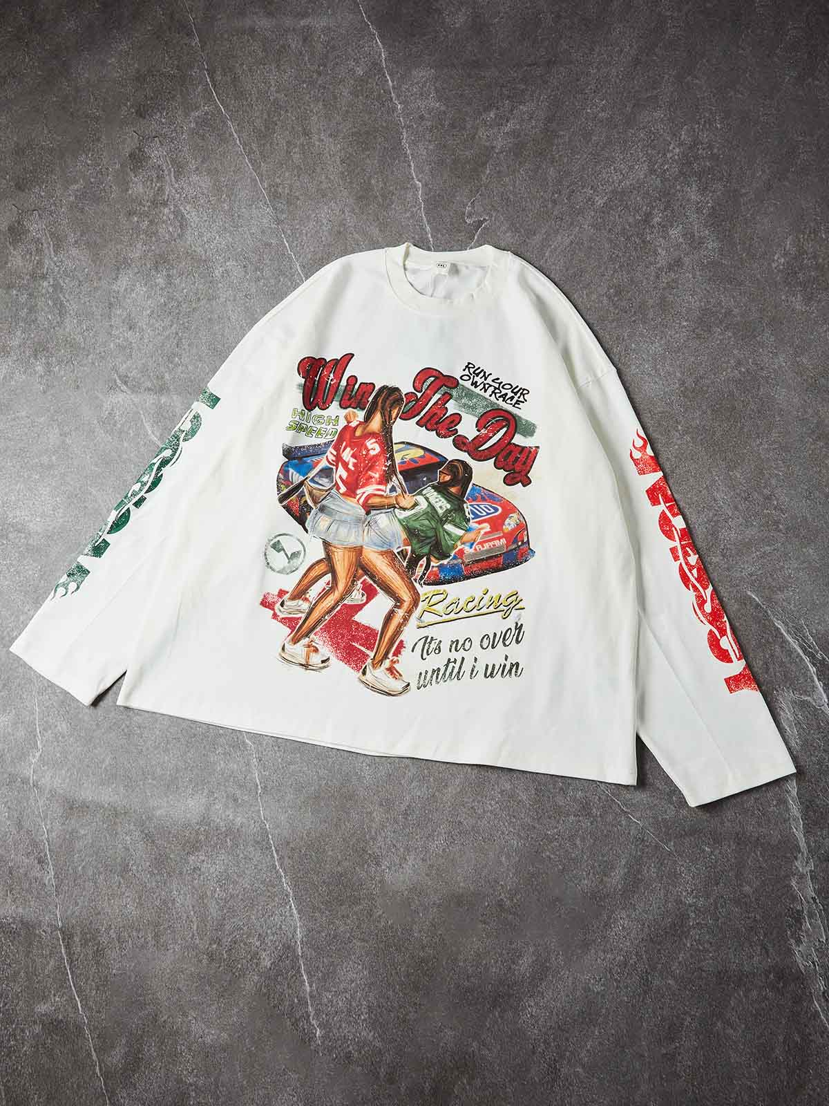 NOISSEY "WIN THE DAY" RACING CULTURE FIGURE GRAPHIC LONG SLEEVE T-SHIRT