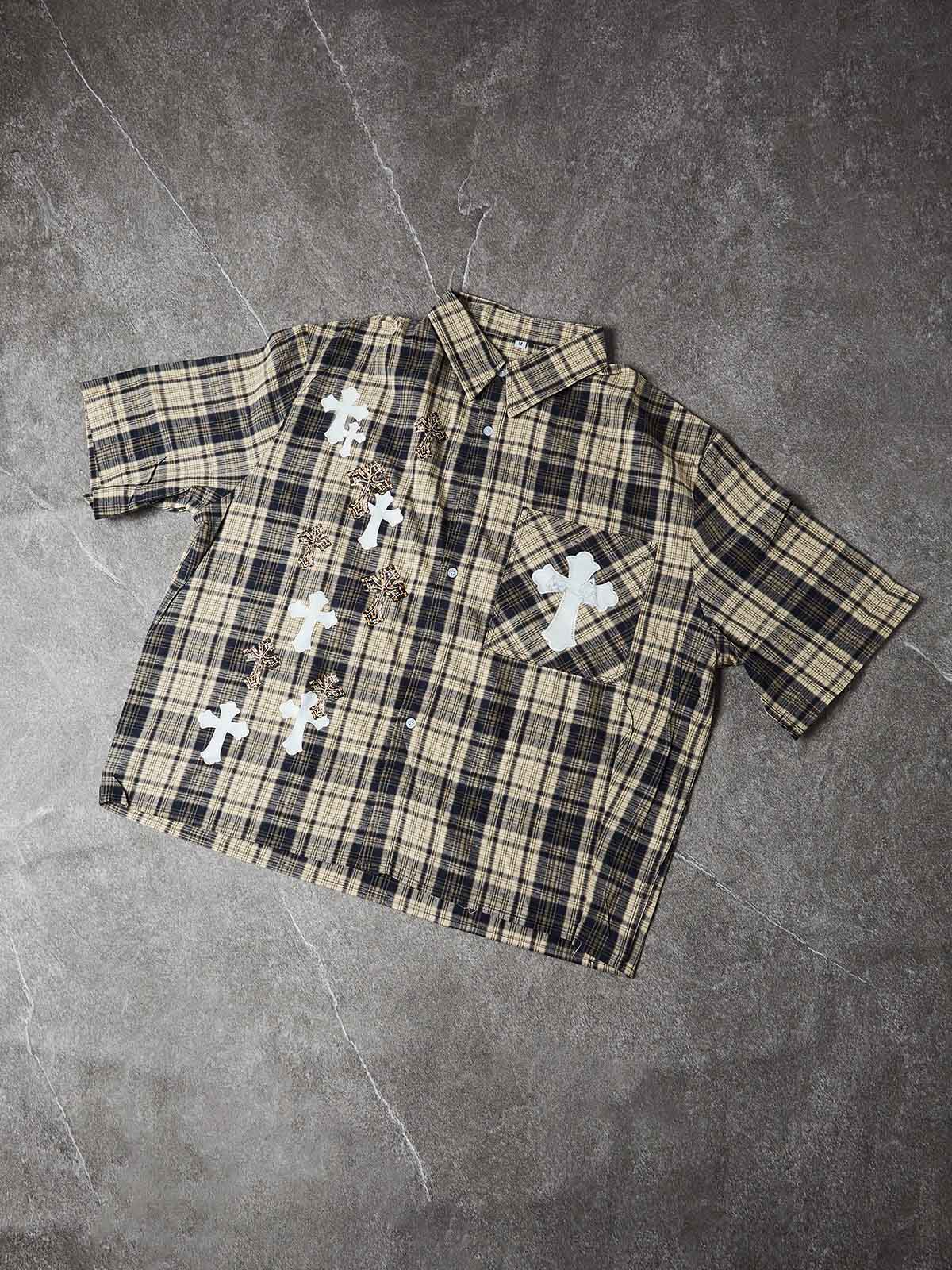 NOISSEY LEOPARD ACCENT MULTI-CROSS PATCHWORK RELAXED SHIRT