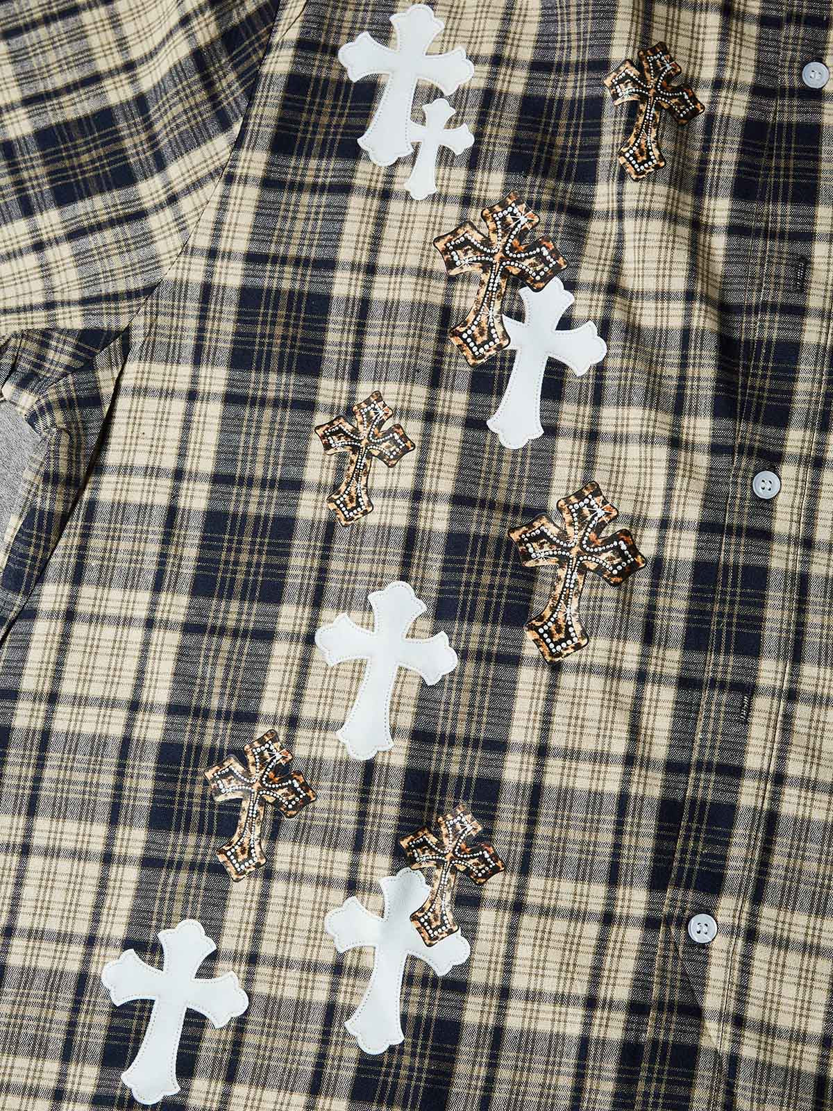 NOISSEY LEOPARD ACCENT MULTI-CROSS PATCHWORK RELAXED SHIRT