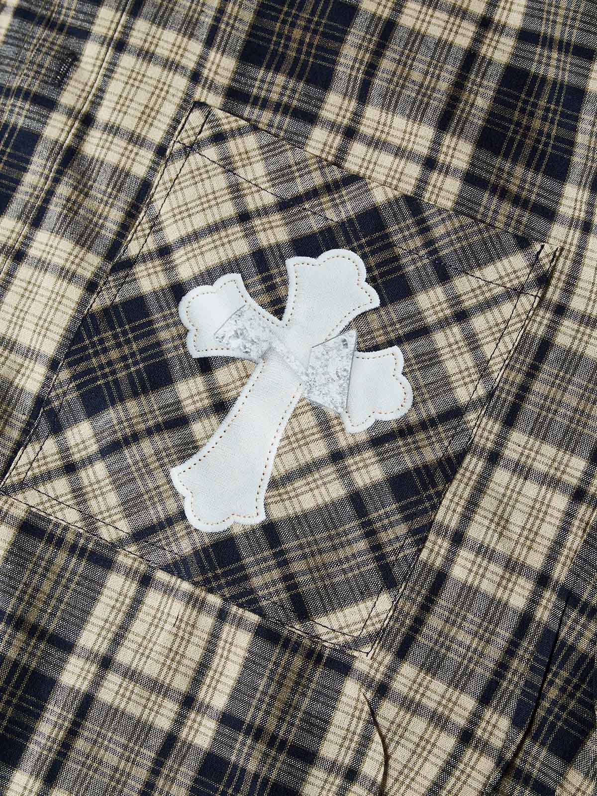 NOISSEY LEOPARD ACCENT MULTI-CROSS PATCHWORK RELAXED SHIRT