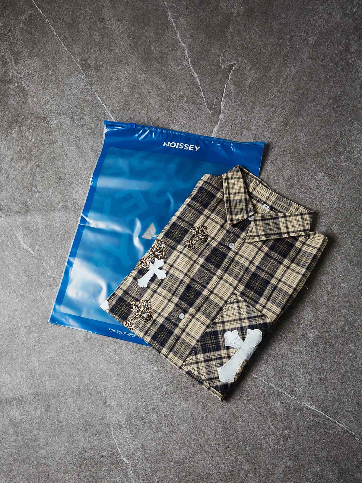 NOISSEY LEOPARD ACCENT MULTI-CROSS PATCHWORK RELAXED SHIRT