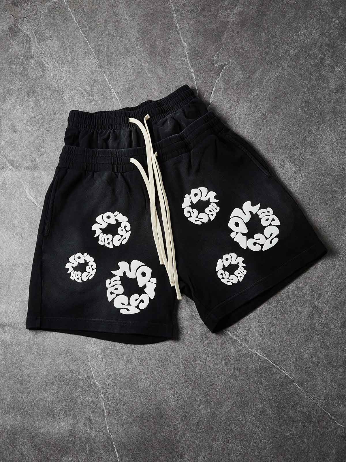 NOISSEY MONO-BLOOM ART PRINT VINTAGE DISTRESSED SWEAT SHORTS