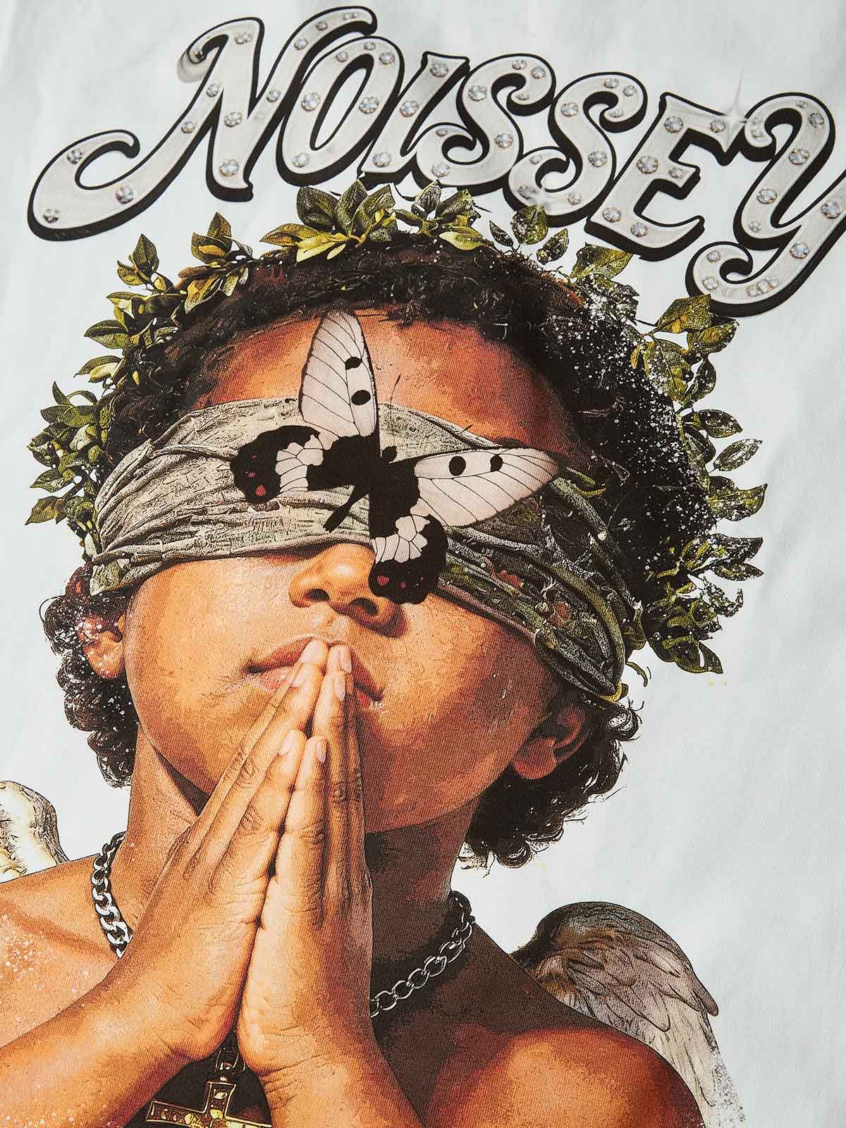 NOISSEY "Heavenly Vision" Rhinestone Angel Tank top- Heavyweight Graphic Streetwear - Optic White