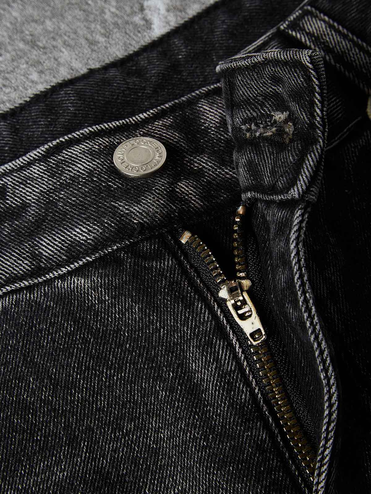NOISSEY Rhinestone Gothic Cross Washed Denim Shorts - Black