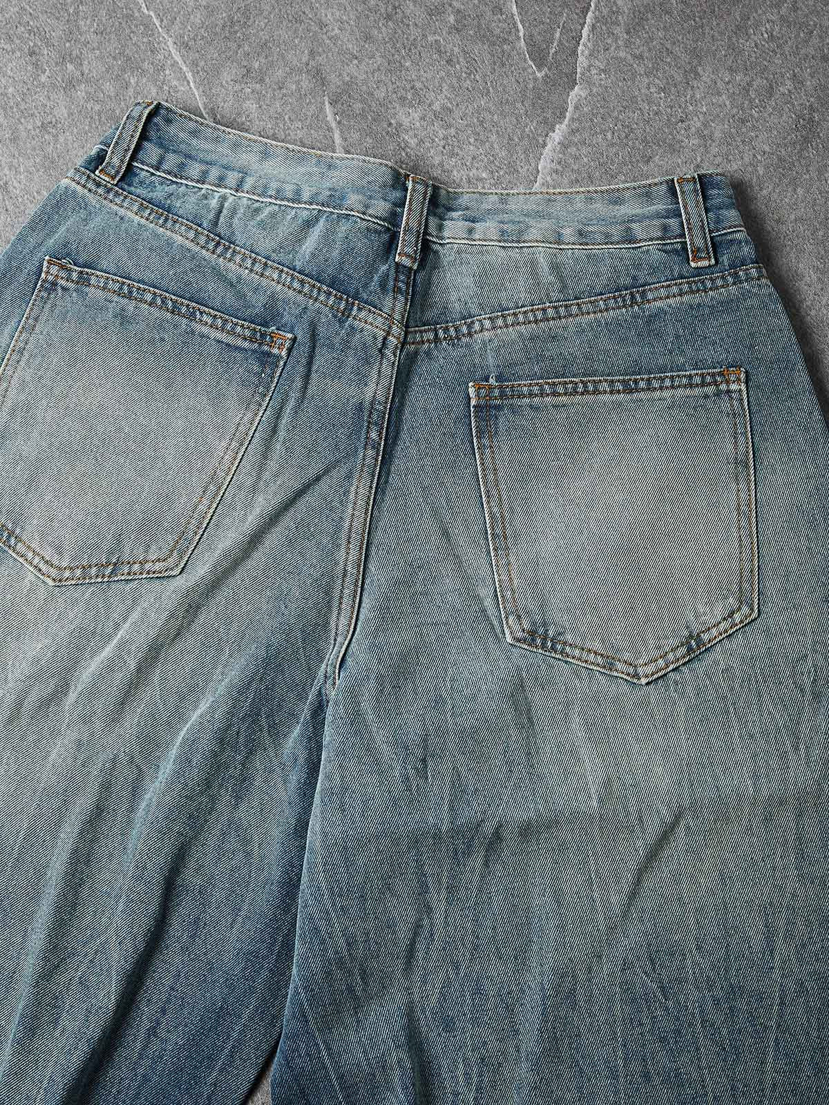 NOISSEY "Fleur-de-Lis" Hot-Fix Graphic Vintage Denim Shorts - Mid-Wash Indigo