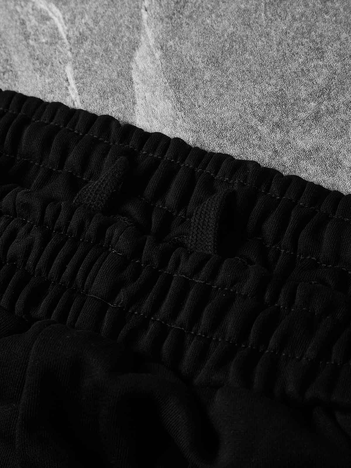 NOISSEY Gothic Rhinestone Crosses Fleece Shorts - Black Oversized Y2K Streetwear Shorts