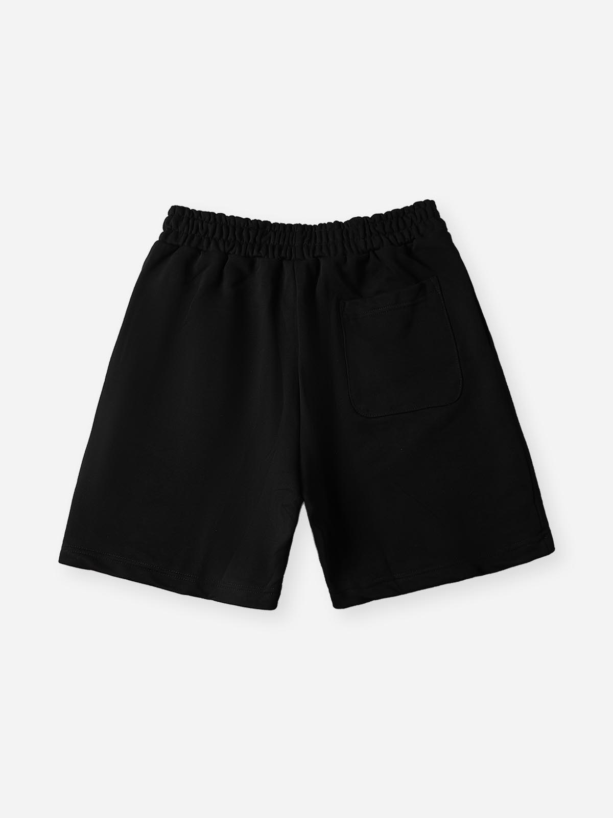 NOISSEY Gothic Rhinestone Crosses Fleece Shorts - Black Oversized Y2K Streetwear Shorts