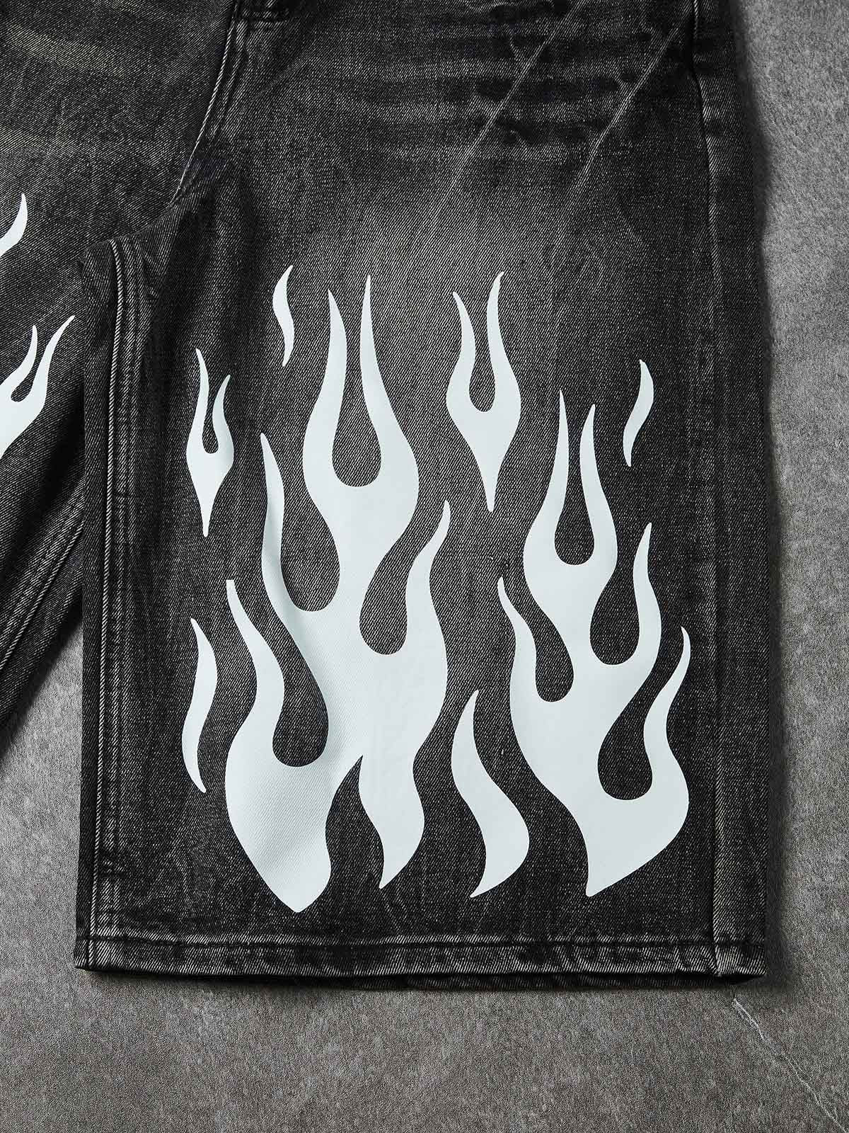 NOISSEY "White Flame" Graphic Distressed Heavyweight Denim Shorts