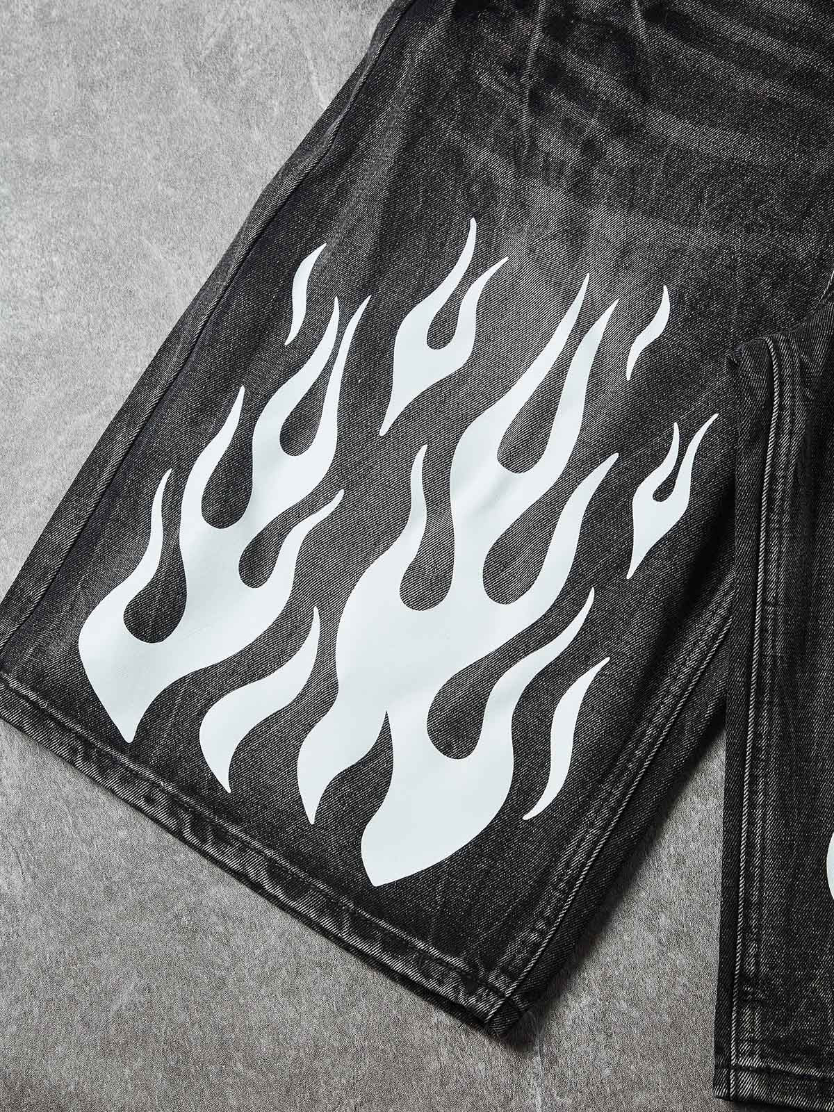 NOISSEY "White Flame" Graphic Distressed Heavyweight Denim Shorts