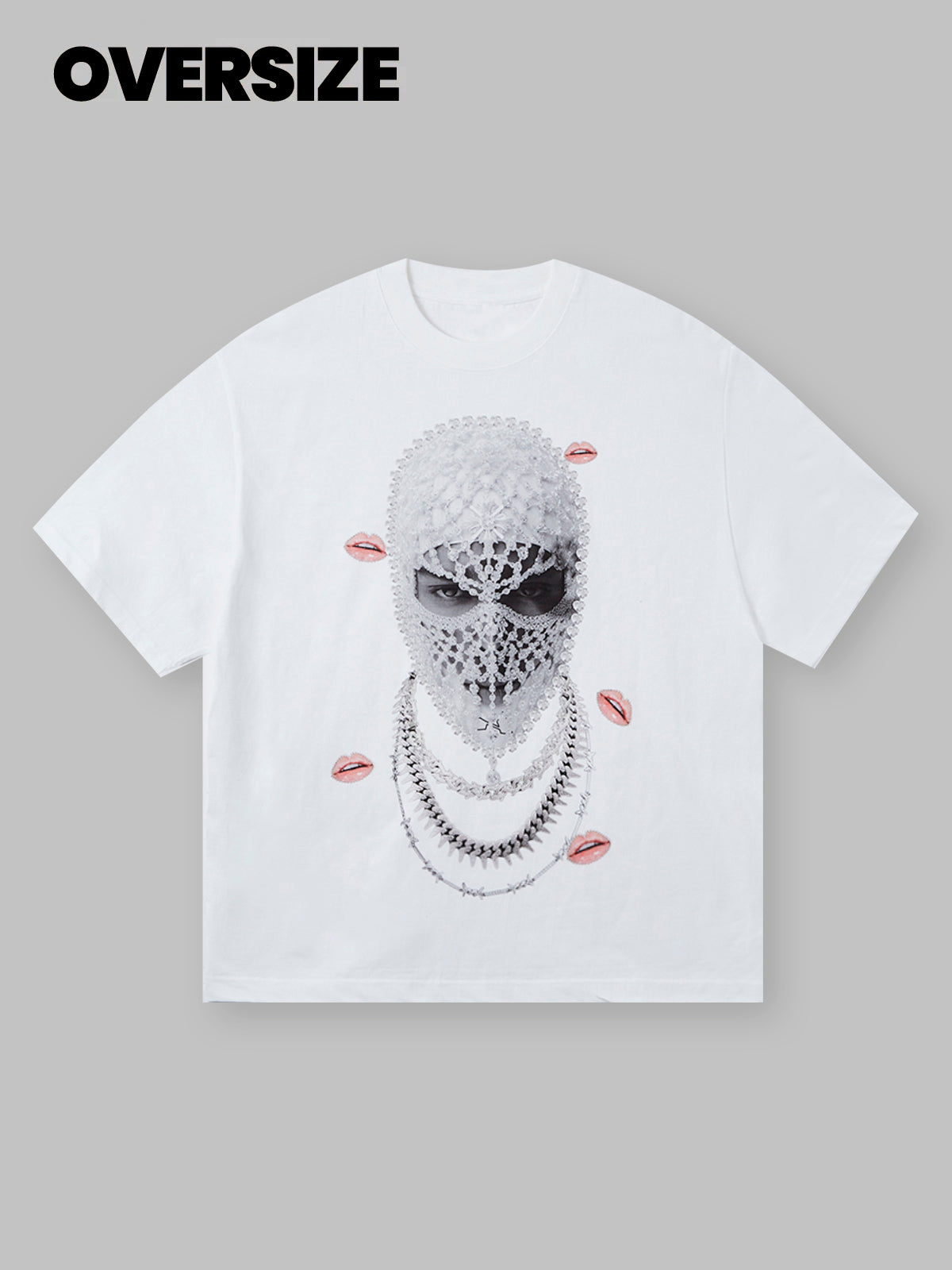 BOUNCE BACK© Rhinestone mask necklace print T-shirt