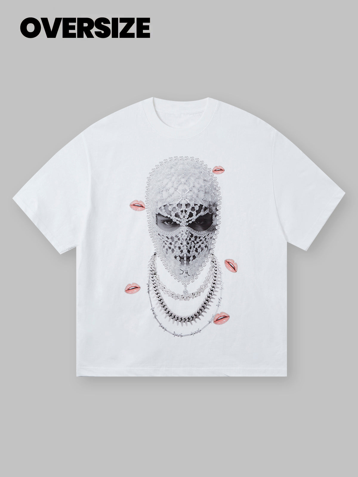 BOUNCE BACK© T-Shirt mit Strass-Masken-Halsketten-Print