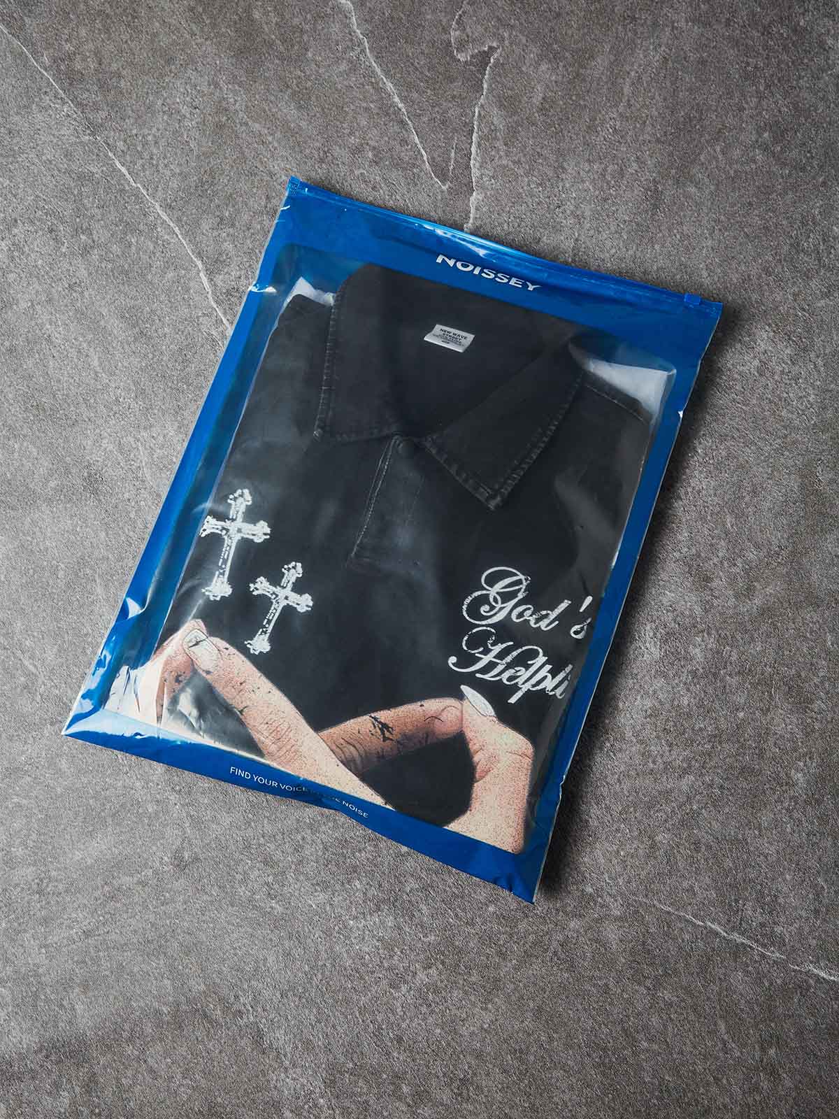NOISSEY "GOD'S HELPLINE" VINTAGE WASHED GRAPHIC ART POLO SHIRT
