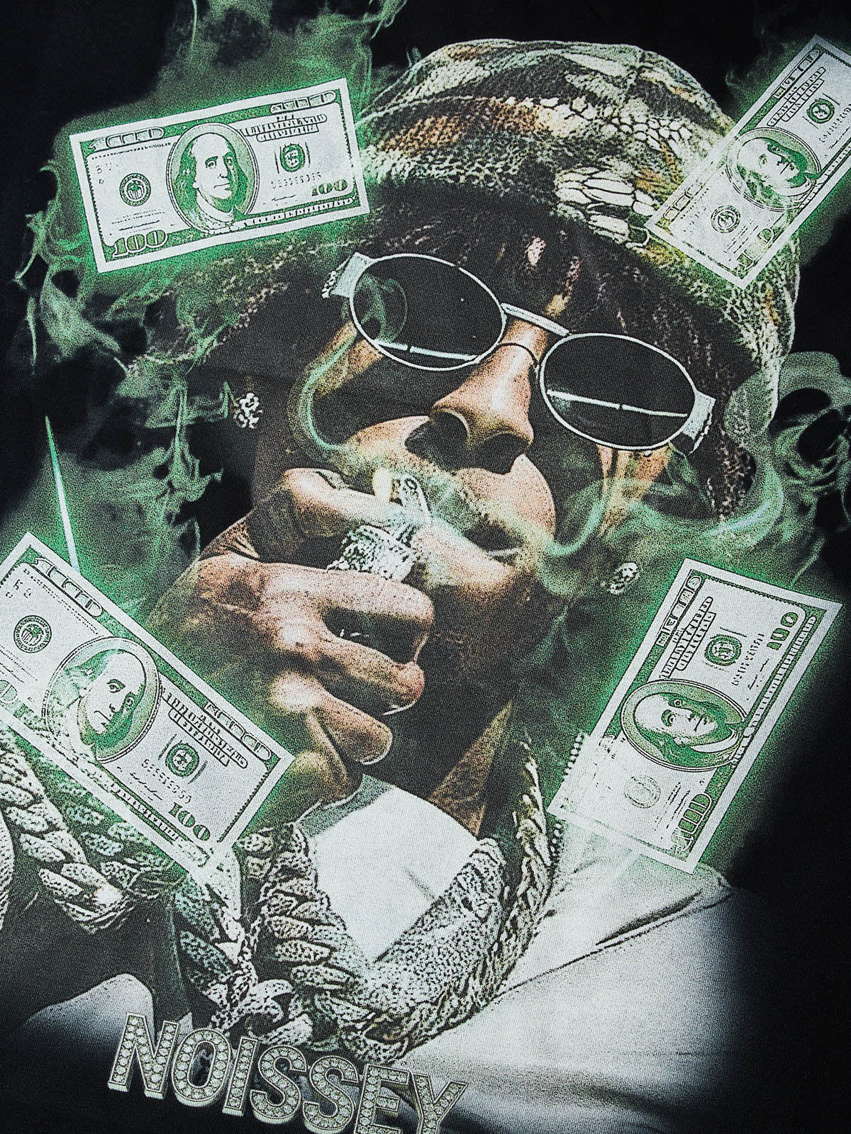 NOISSEY "Cash Smoke" Rapper Portrait & Money Mist Graphic Heavyweight T-Shirt