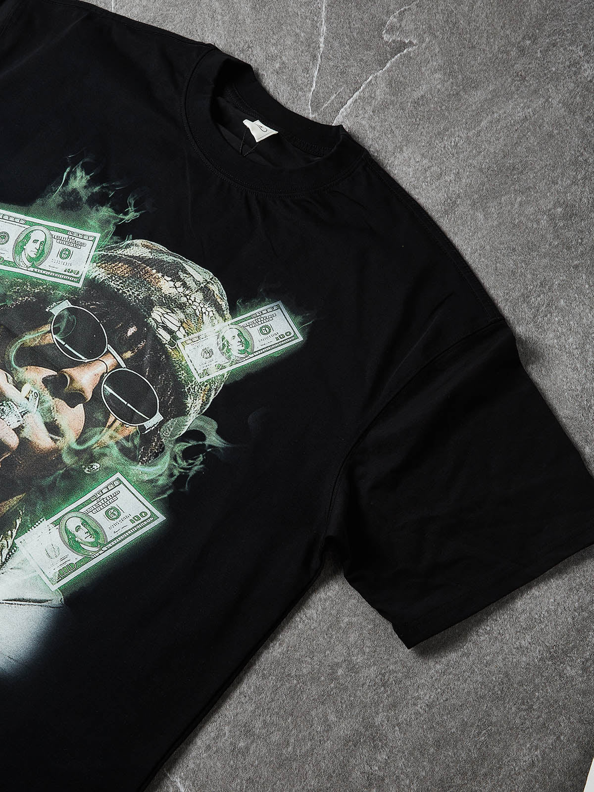 NOISSEY "Cash Smoke" Rapper Portrait & Money Mist Graphic Heavyweight T-Shirt