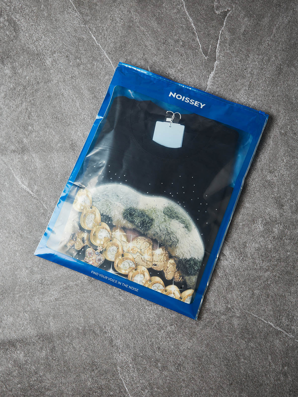 NOISSEY "Camo Grillz" Fuzzy Camo & Golden Cross Graphic Rhinestone T-Shirt