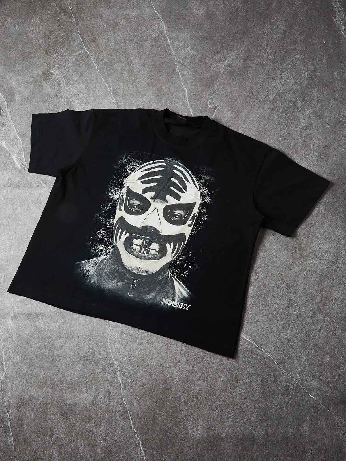 NOISSEY "The Masked Soul" Luchador Mask & Grillz Graphic Distressed T-Shirt