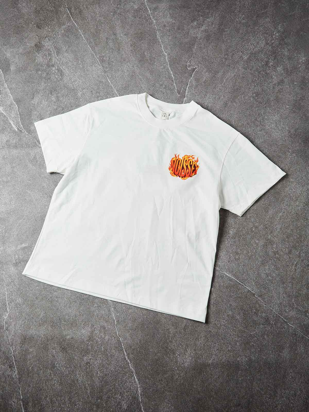 NOISSEY "Flame Core"  Logo Heavyweight Tee | "Find Your Voice" Back Graphic Fire Print