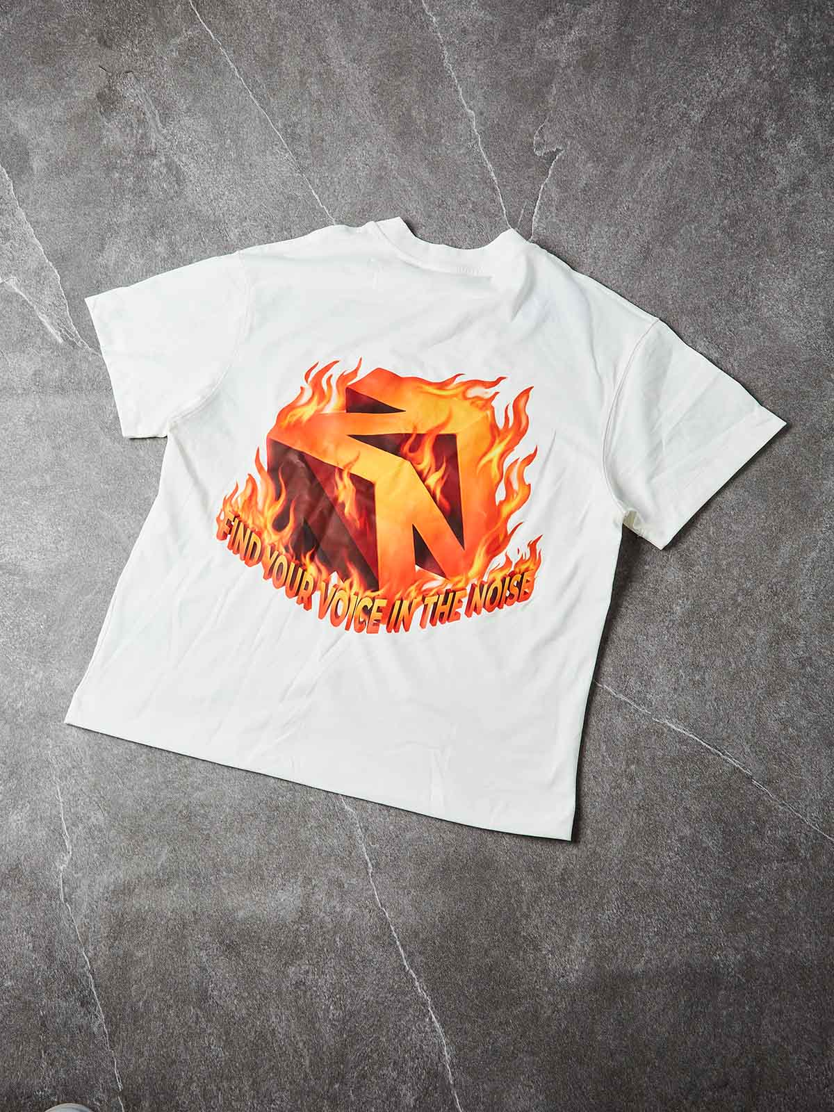 NOISSEY "Flame Core"  Logo Heavyweight Tee | "Find Your Voice" Back Graphic Fire Print