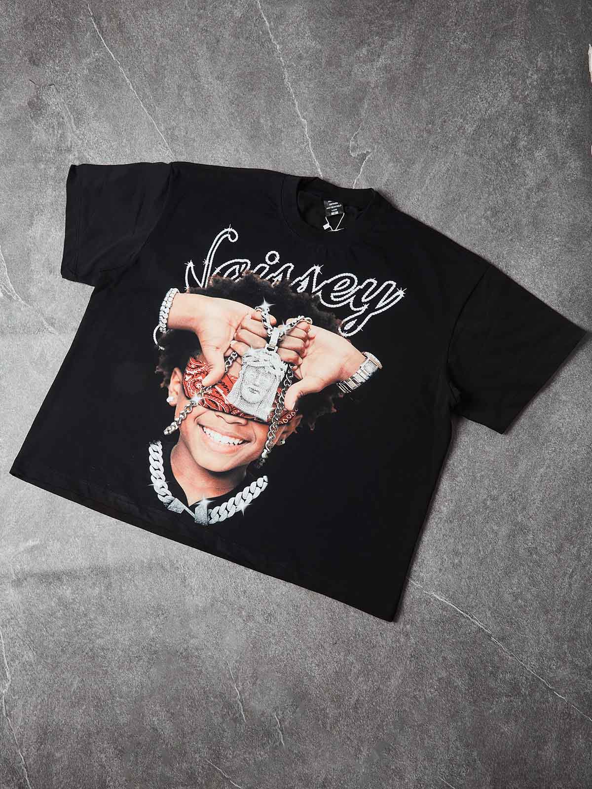 NOISSEY "Blind Faith" Child & Jesus Piece Graphic Rhinestone Heavyweight T-Shirt