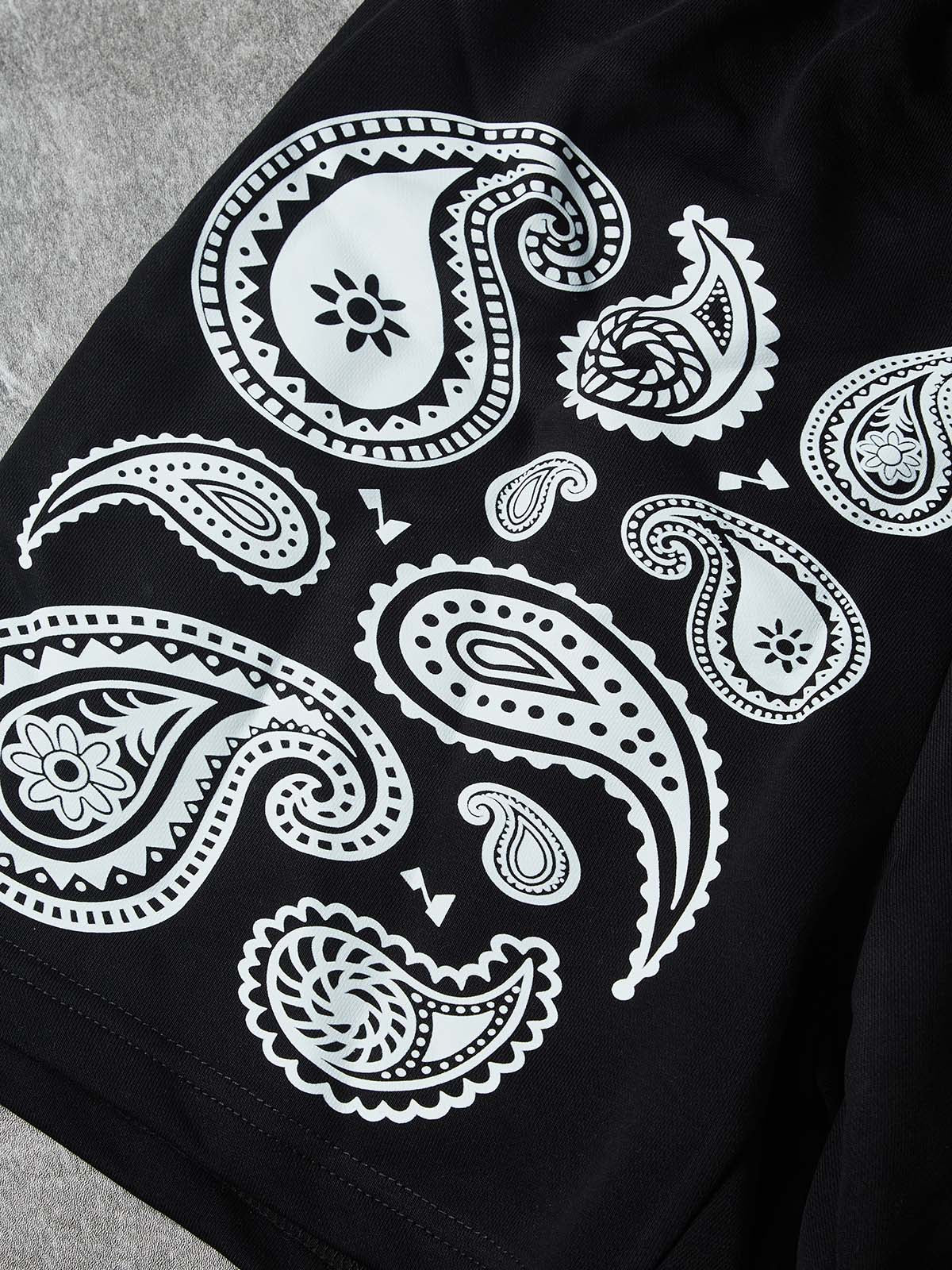 NOISSEY "Monochrome Bandana" Paisley Graphic Heavyweight Wide-Leg Sweat Shorts