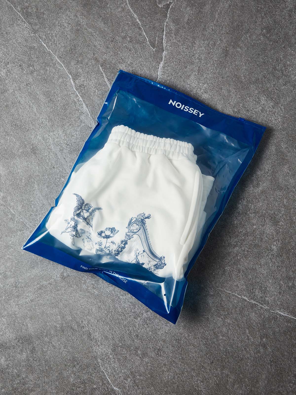 NOISSEY "Heavenly Garden" Blue Angel & Floral Art Print White Wide-Leg Shorts