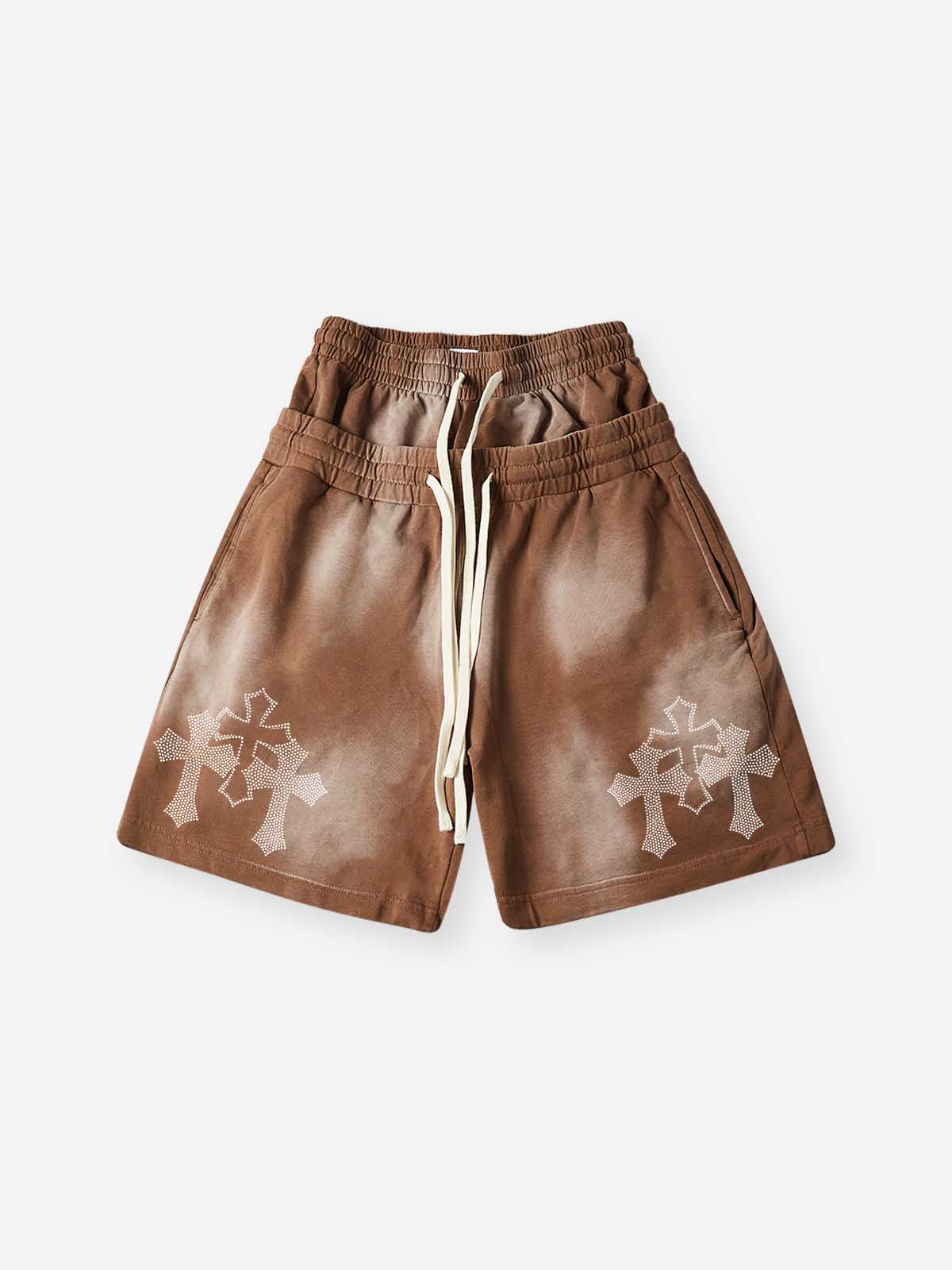 NOISSEY Sacred Cross Cluster Vintage Rhinestone Shorts - 4 Colors