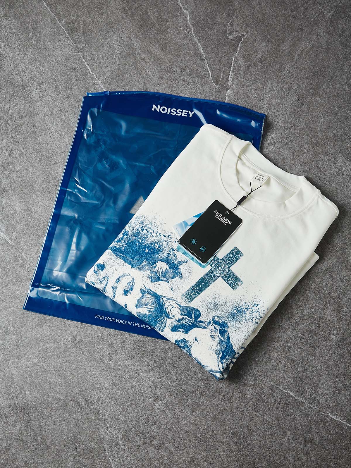 TRUST GOD’S PLAN" ARCHIVAL PRINT CREWNECK – VINTAGE BLUE OVERSIZED LONG SLEEVE