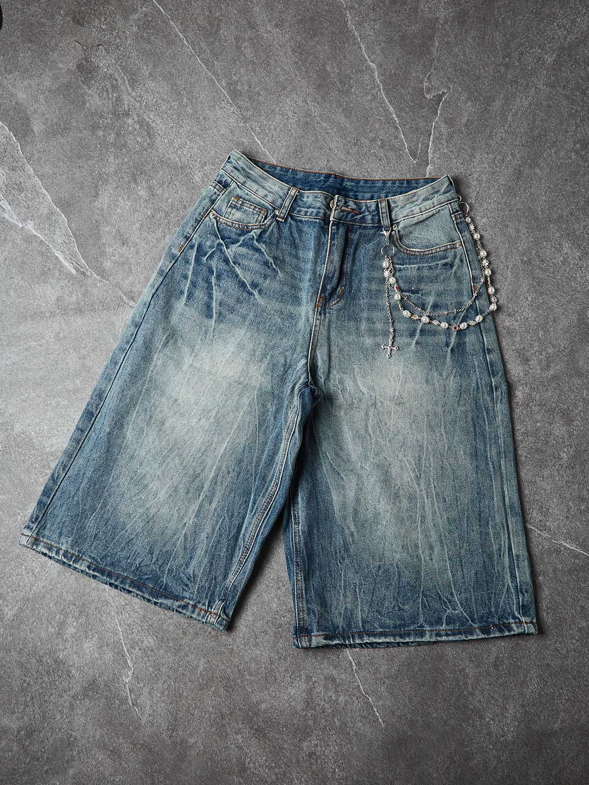 NOISSEY ARCHIVAL WASHED DENIM SHORTS — CHAIN EDITION