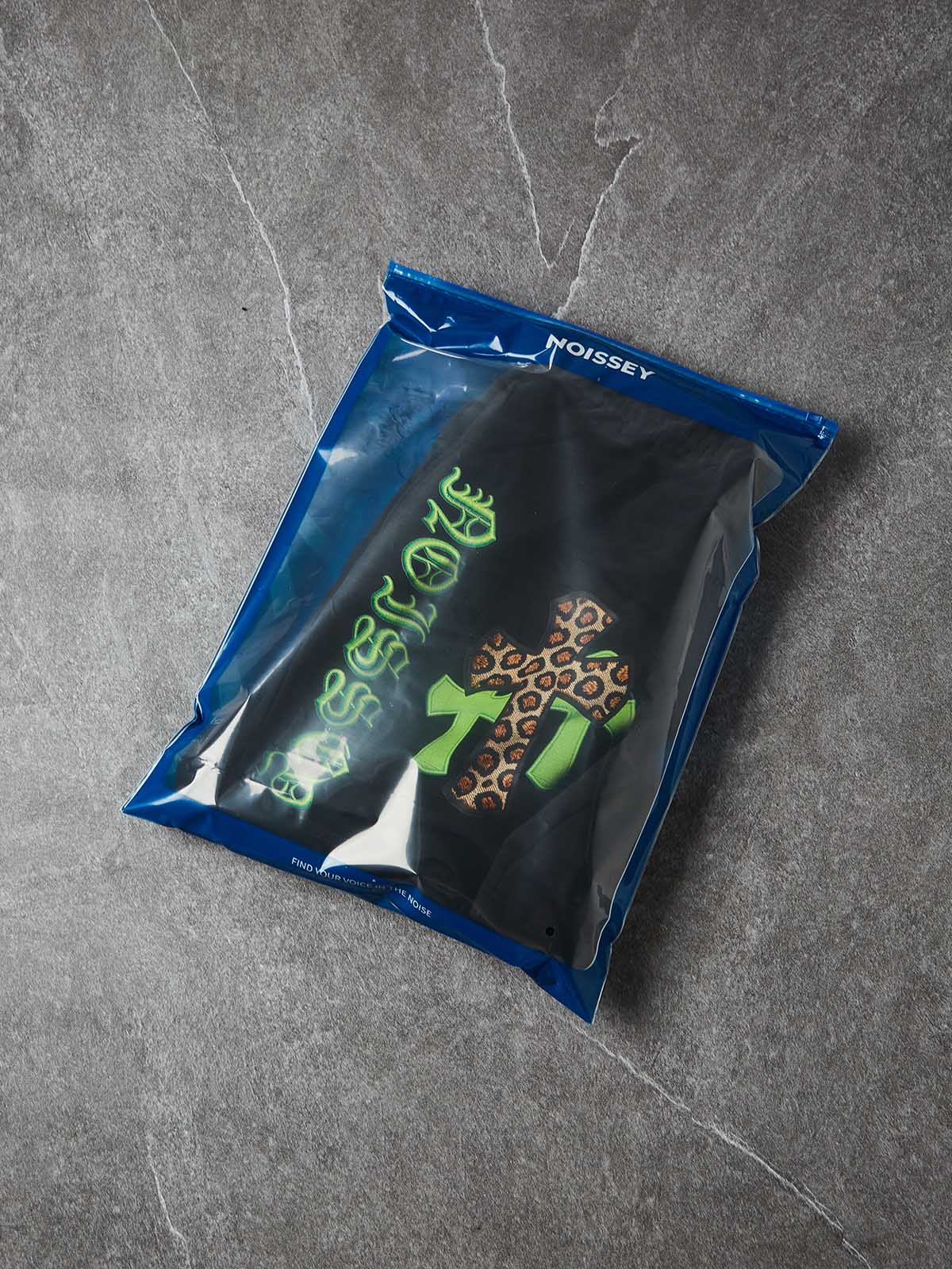 NOISSEY "LEOPARD CROSS" NEON GREEN EMBROIDERED SHORTS