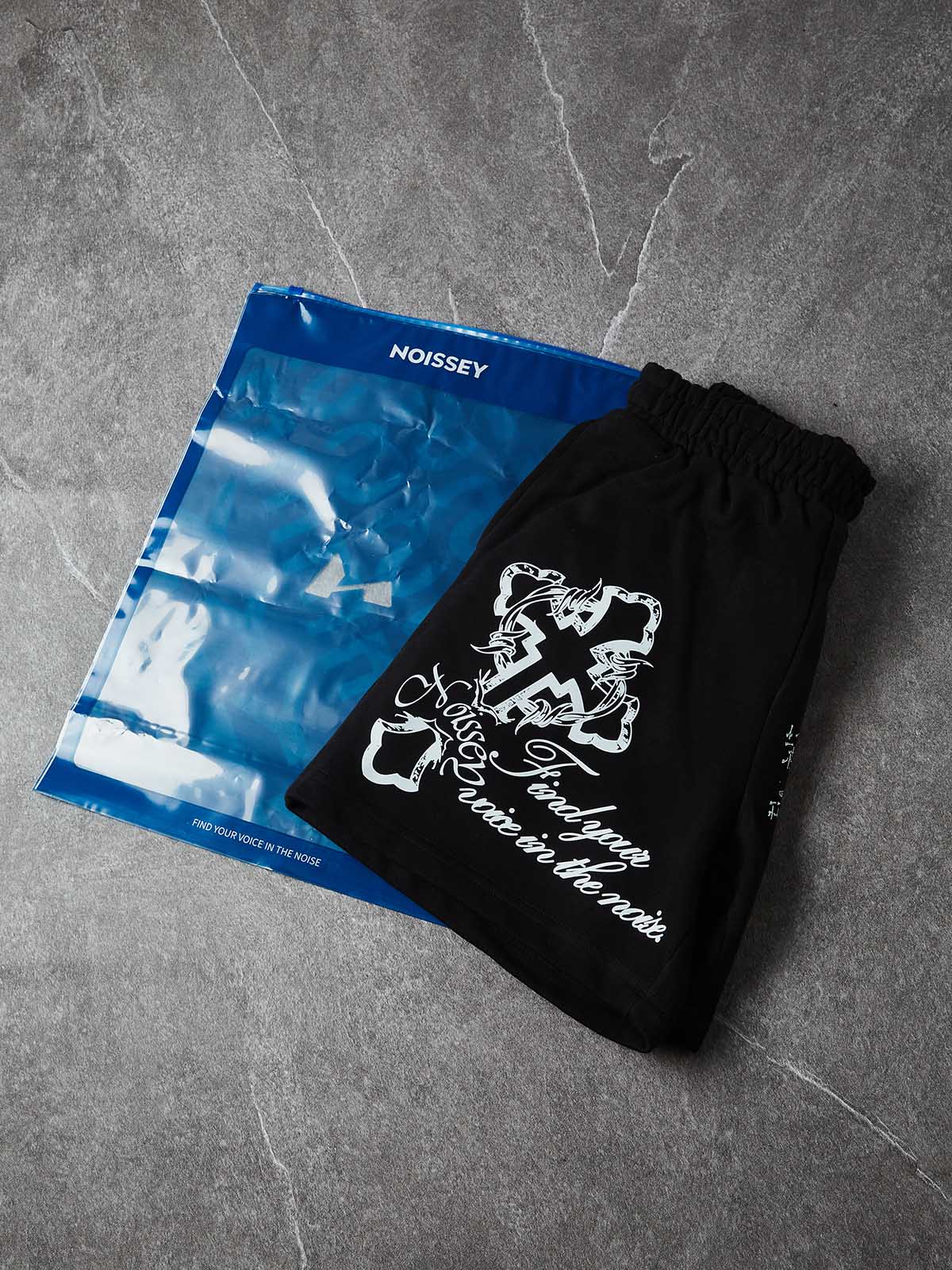 Waters of Faith — Christ Cross Art Distressed Print Black Shorts