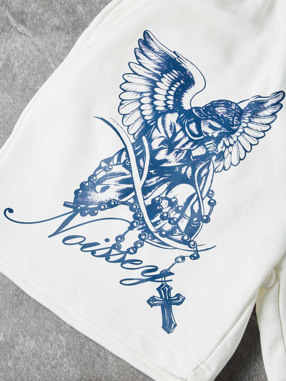 NOISSEY "PRAYING ANGEL" BLUE ARTWORK RELAXED SWEAT SHORTS