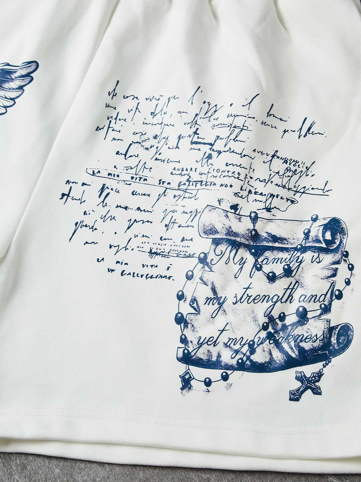 NOISSEY "PRAYING ANGEL" BLUE ARTWORK RELAXED SWEAT SHORTS