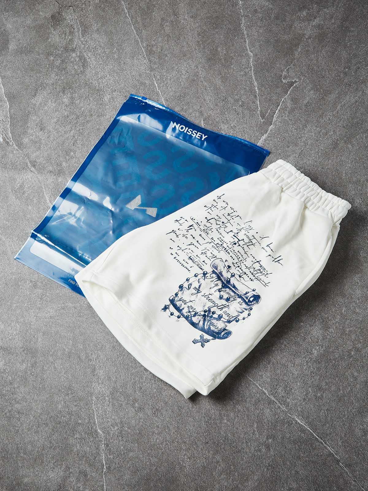 NOISSEY "PRAYING ANGEL" BLUE ARTWORK RELAXED SWEAT SHORTS