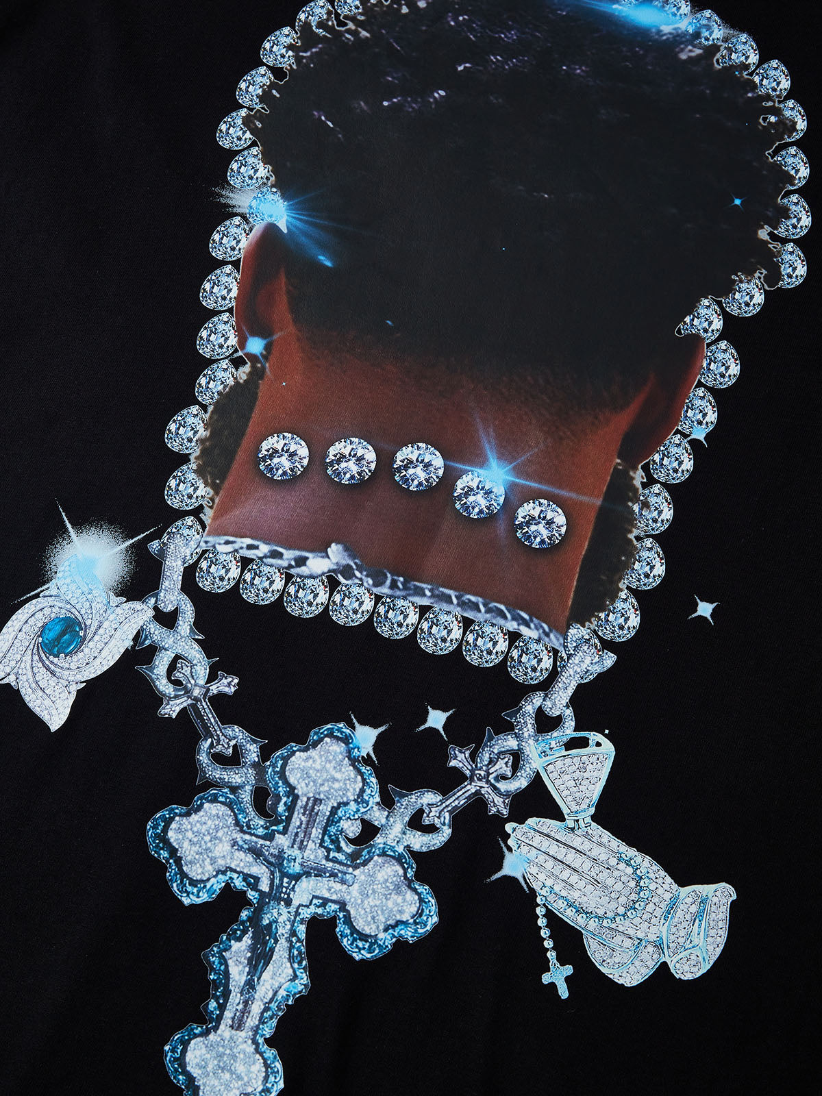 BOUNCE BACK© Diamond Jesus Necklace Portrait T-Shirt