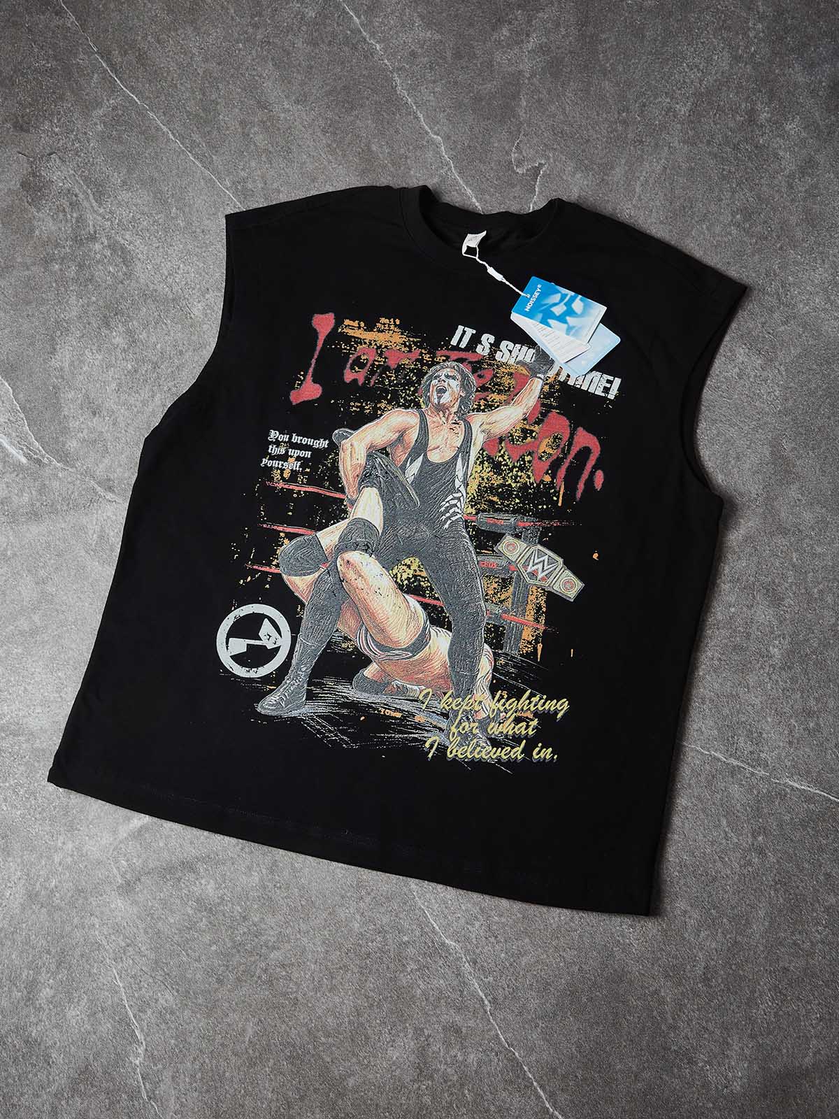 NOISSEY Wrestling Legend Vintage Portrait Muscle Tank Top - Onyx Black