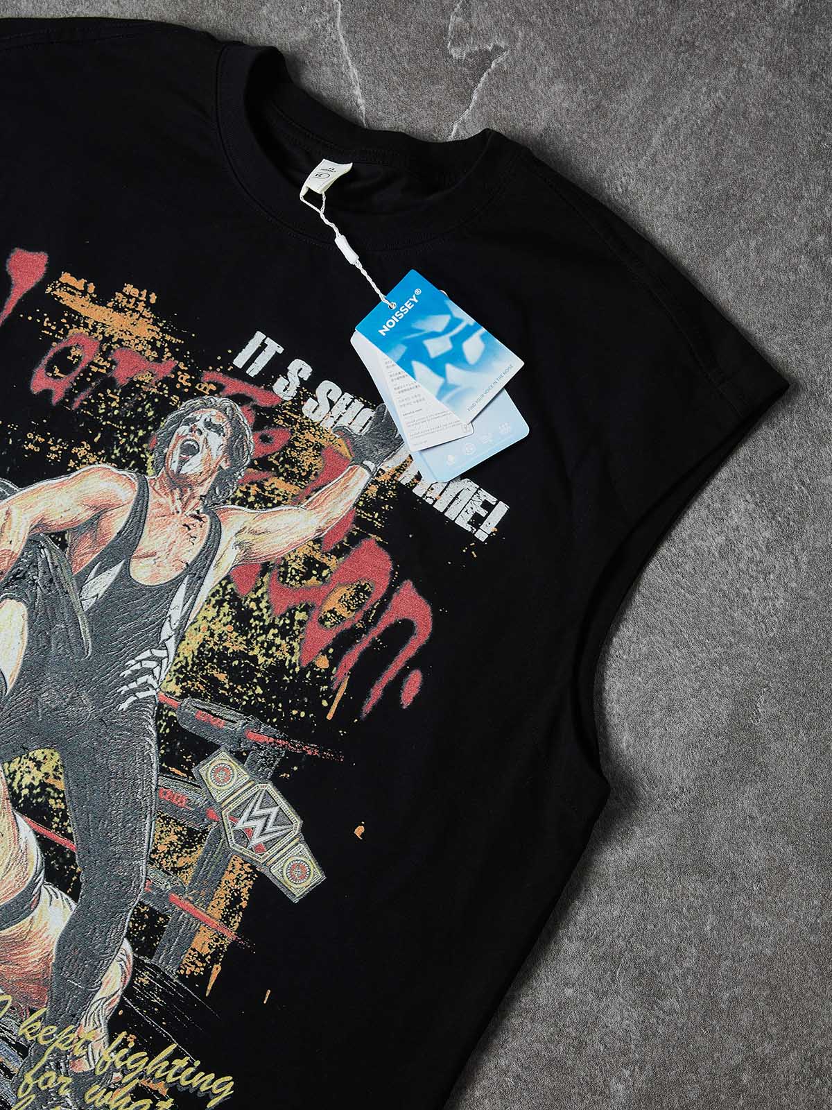 NOISSEY Wrestling Legend Vintage Portrait Muscle Tank Top - Onyx Black