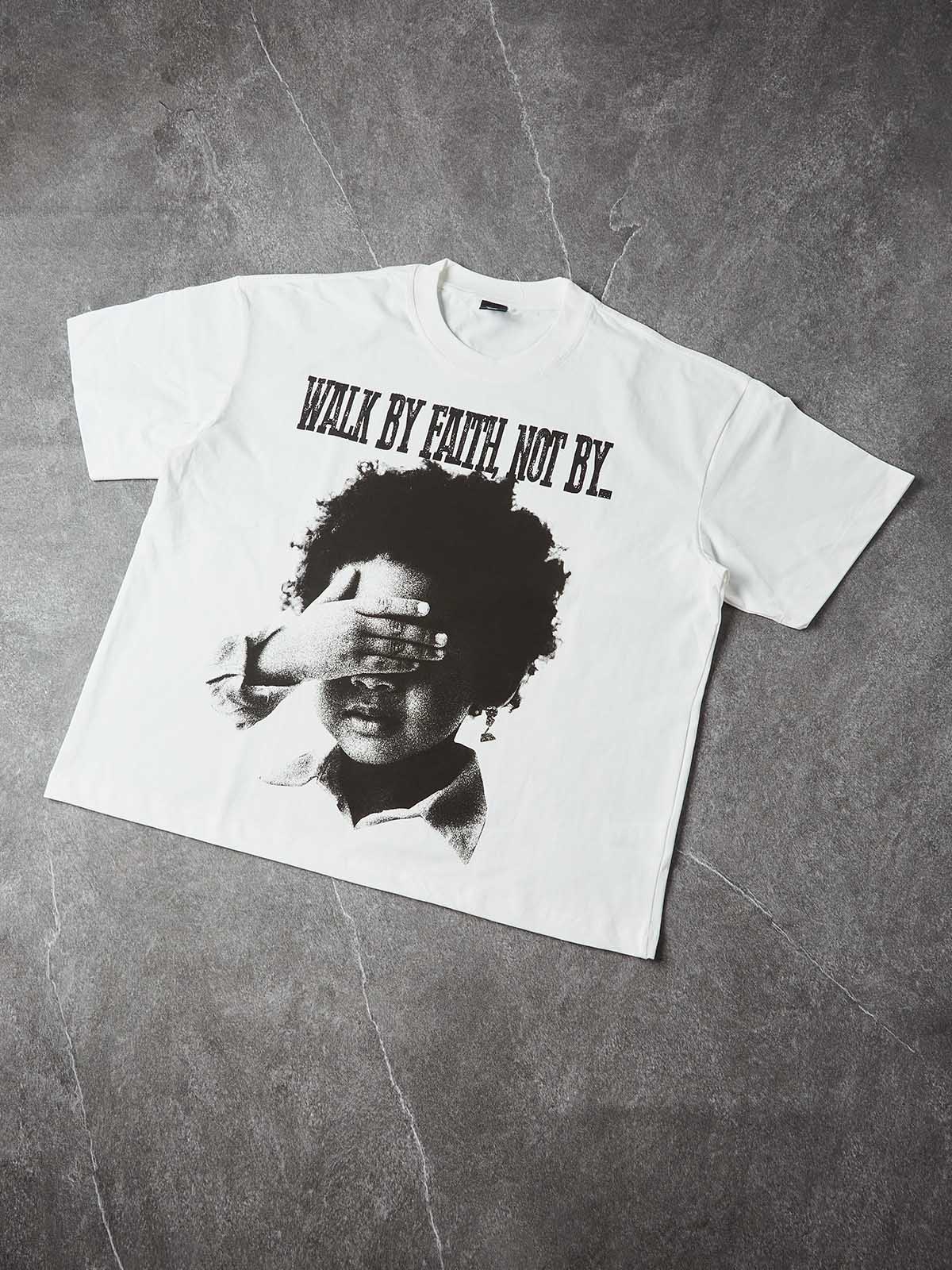 NOISSEY "Walk By Faith" Boxy Heavyweight Vintage Portrait Tee - Cloud White