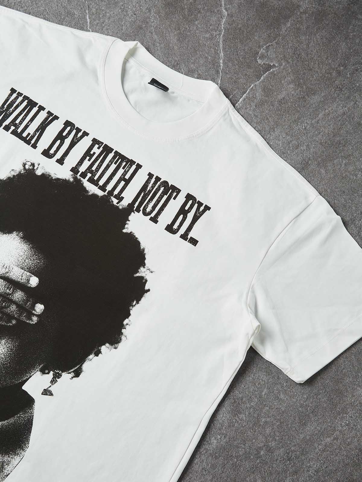 NOISSEY "Walk By Faith" Boxy Heavyweight Vintage Portrait Tee - Cloud White