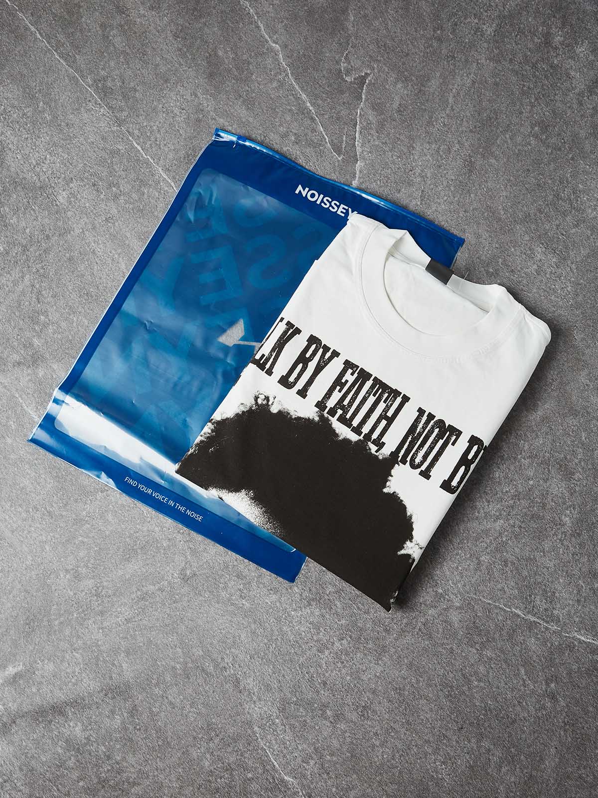NOISSEY "Walk By Faith" Boxy Heavyweight Vintage Portrait Tee - Cloud White